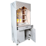 Modern Wooden Mandir with LED Back Panel – Ganesh & Shubh Labh Design Home Temple (130 cm Height)