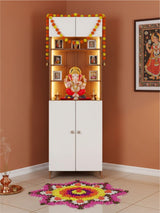 Wood and White Finish Pooja Mandir with Storage