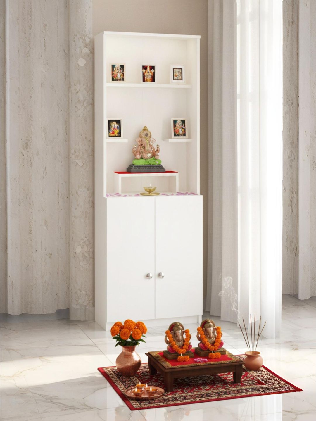 Minimalist Tall Pooja Mandir With Storage