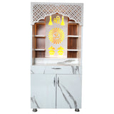 Luxury White Marble Wooden Temple with LED Back Panel – Shri Om Design Temple for Home (130x60x34 cm)