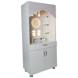 White Wooden Temple for Home with LED Shree & Om Lotus Design | Modern Pooja Mandir with Storage | 130x60x34 cm | The Mandir Company