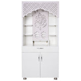 White Wooden Temple for Home with LED Ganesha Design | Modern Pooja Mandir with Storage | 130x60x34 cm | The Mandir Company