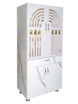 Premium Wooden Mandir for Home with LED Shree Om Panel & Hanging Bells | Modern White Pooja Cabinet with Storage