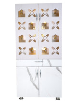 Luxury Wooden Mandir for Home with LED Shree Om Panel & Designer Bell Doors | Modern White Pooja Cabinet with Storage