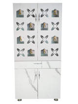 Designer Wooden Mandir for Home with LED Ganesh & Shubh Labh Panel | Premium White Pooja Cabinet with Multi Bells & Storage