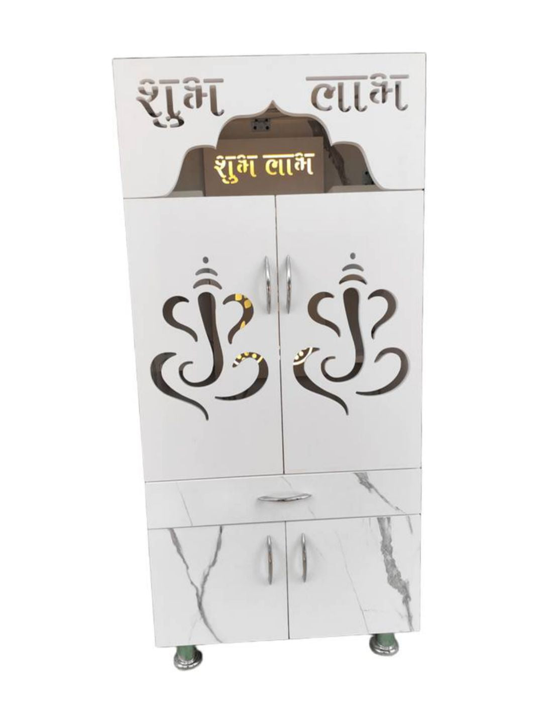 Premium Marble-Finish Pooja Mandir with Shubh–Labh Design