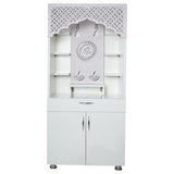White Wooden Temple for Home with LED Om Design | Modern Pooja Mandir with Storage | 130x60x34 cm | The Mandir Company