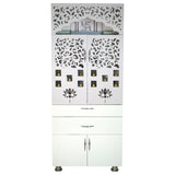 White Wooden Pooja Mandir with LED Light & Storage | Modern Home Temple Cabinet with Drawer & Shelves