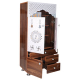 Wooden Pooja Mandir for Home with LED Light & Storage | Modern Temple Cabinet with Drawer & Shelves