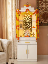 Modern Standing Pooja Mandir With Golden Jaali and Dome Top