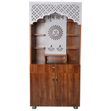 Premium Shubh Labh Wooden Mandir with LED Light – White & Brown Home Temple with Storage (130x60x34 cm)