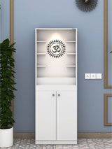 Modern Wooden Pooja Mandir with LED Light & Storage Cabinet