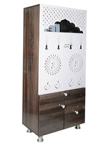 Wooden Pooja Mandir for Home with LED Light & Storage | Modern Temple Cabinet with Drawer & Shelves