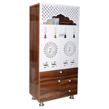 Wooden Pooja Mandir for Home with LED Light & Storage | Modern Temple Cabinet with Drawer & Shelves