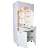 White Wooden Temple for Home with LED Shree & Om Lotus Design | Modern Pooja Mandir with Storage | 130x60x34 cm | The Mandir Company
