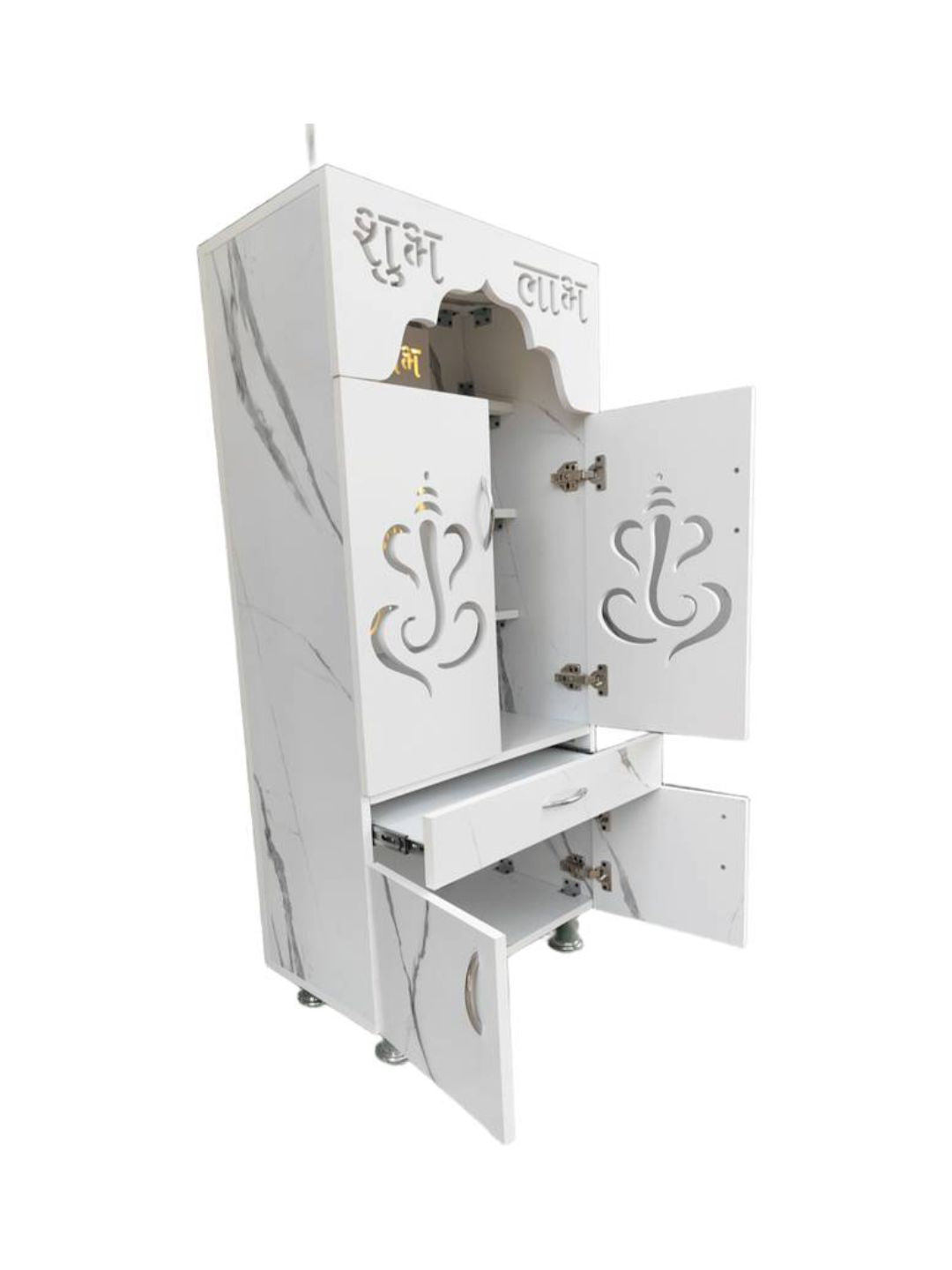 Premium Marble-Finish Pooja Mandir with Shubh–Labh Design