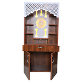 Wooden Mandir with LED Back Panel – White & Brown Finish Pooja Temple for Home (130x60x34 cm) | Designer Mandir with Storage
