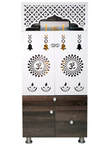 Wooden Pooja Mandir for Home with LED Light & Storage | Modern Temple Cabinet with Drawer & Shelves