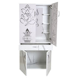 Wooden Mandir for Home with LED Trishul Om Design & Storage | Modern White Pooja Cabinet with Drawer