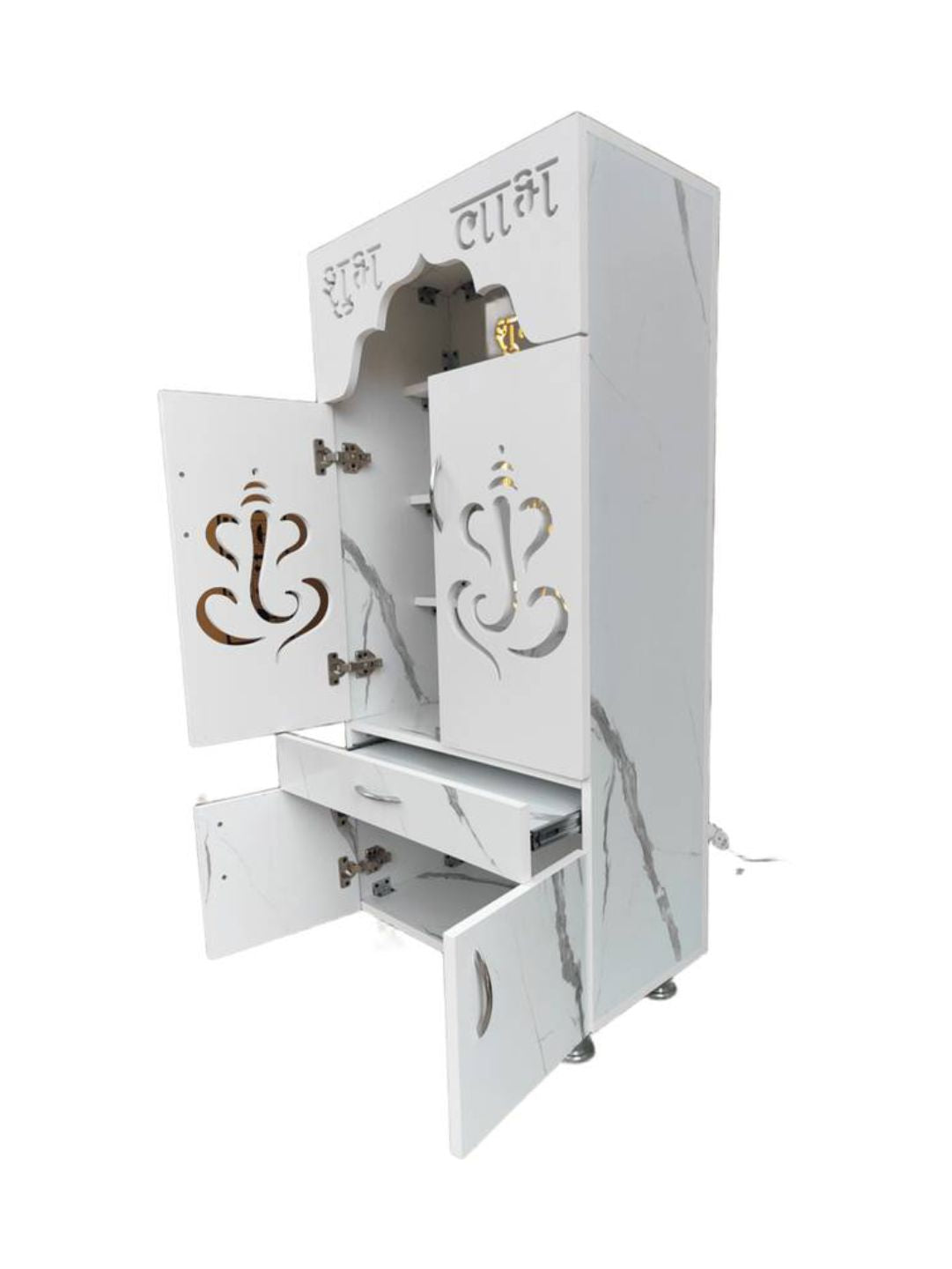 Premium Marble-Finish Pooja Mandir with Shubh–Labh Design