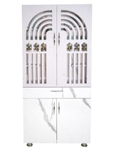 Premium Wooden Mandir for Home with LED Shree Om Panel & Hanging Bells | Modern White Pooja Cabinet with Storage