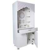 White Wooden Temple for Home with LED Shree & Om Lotus Design | Modern Pooja Mandir with Storage | 130x60x34 cm | The Mandir Company