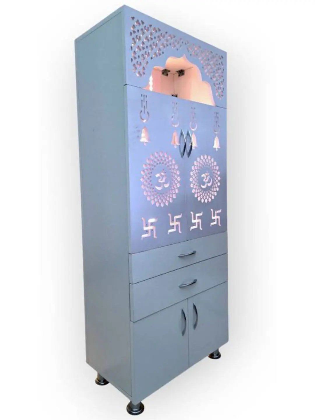 Modern Wooden Mandir with LED Light & Storage The Mandir Company