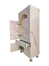 Marble Finish Wooden Mandir with LED Light & Storage – Modern Pooja Mandir for Home (60x35x130 CM) The Mandir Company