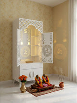 Premium Wooden Mandir with LED Backlight (White Finish) The Mandir Company