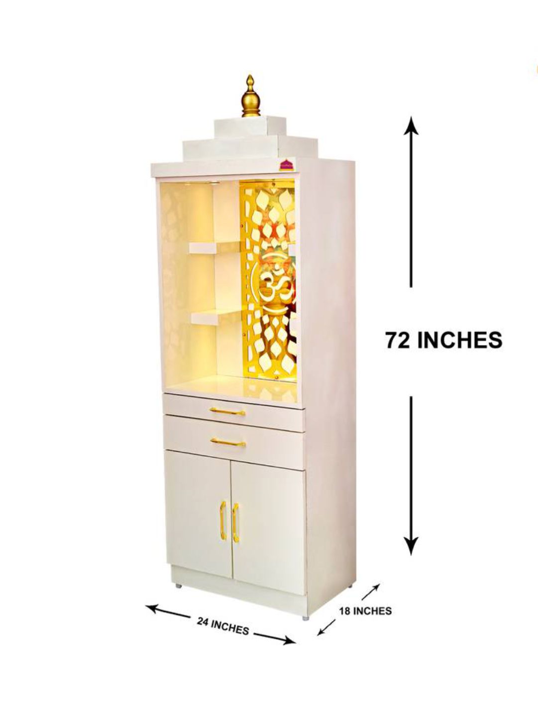 Modern Standing Pooja Mandir With Golden Jaali and Dome Top