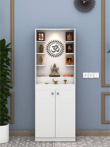 Modern Wooden Pooja Mandir with LED Light & Storage Cabinet