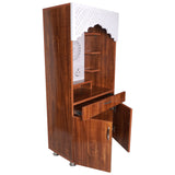 Premium Shubh Labh Wooden Mandir with LED Light – White & Brown Home Temple with Storage (130x60x34 cm)