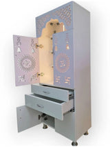 Modern Wooden Mandir with LED Light & Storage The Mandir Company