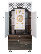 Wooden Pooja Mandir for Home with LED Light & Storage | Modern Temple Cabinet with Drawer & Shelves