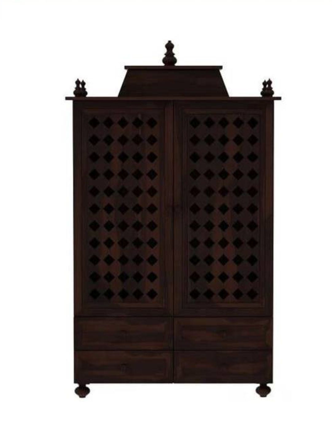 Wooden Pooja Mandir with Carved Doors and Storage