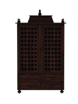 Wooden Pooja Mandir with Carved Doors and Storage