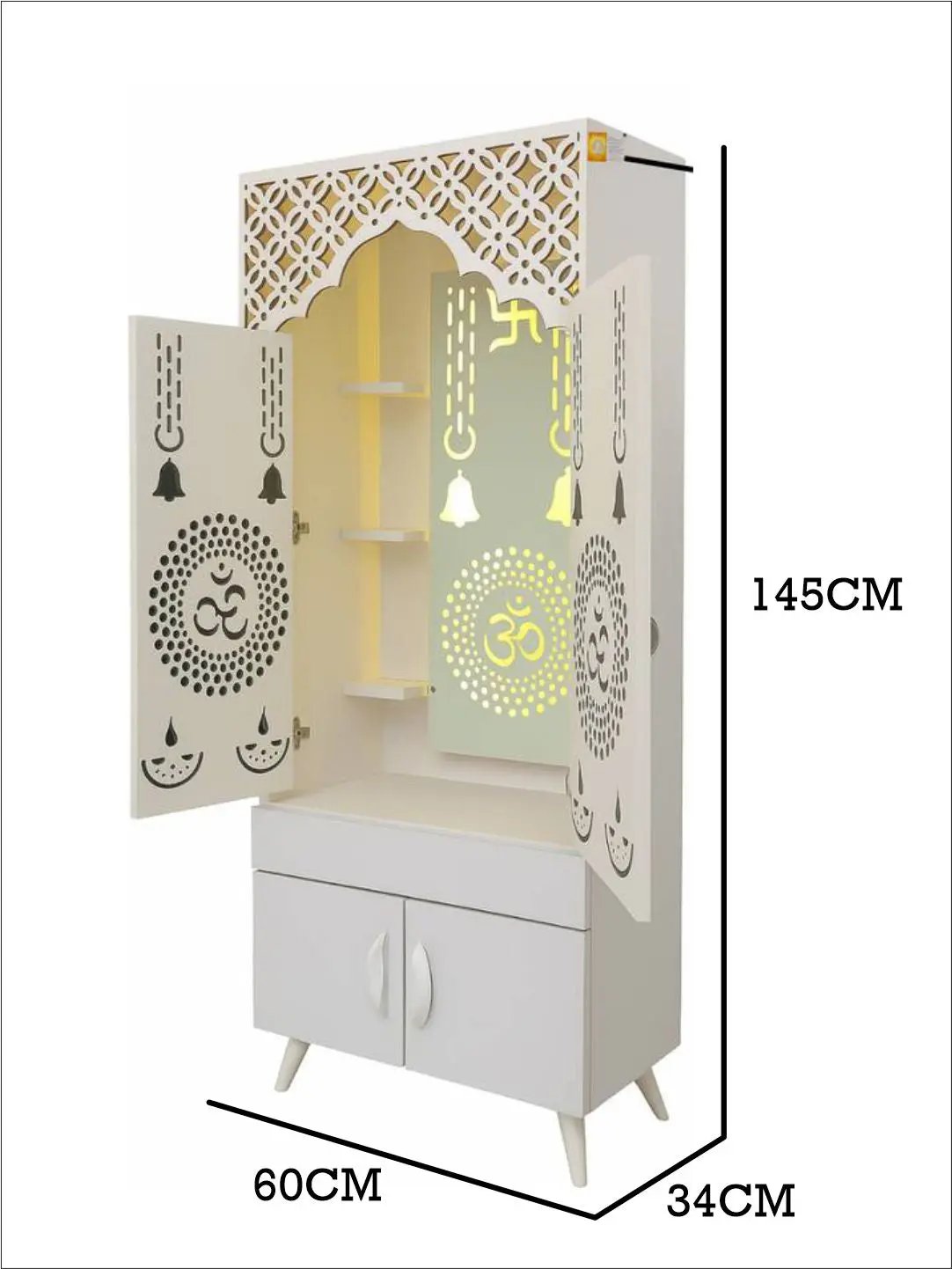 Premium Wooden Mandir with LED Backlight (White Finish) The Mandir Company