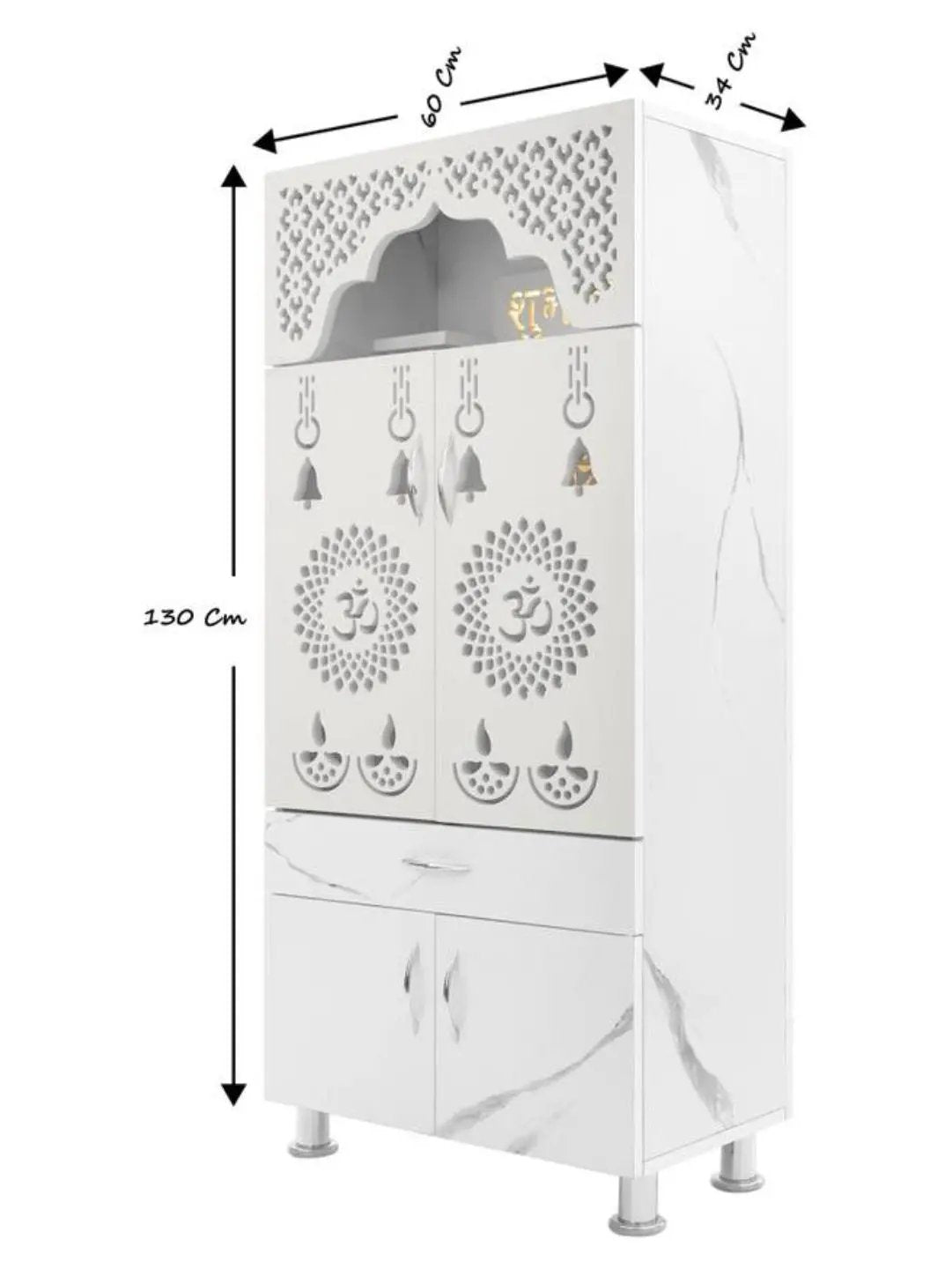 Marble Finish Wooden Mandir with LED Backlight & Storage The Mandir Company