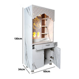 Modern Wooden Mandir with LED Back Panel – Ganesh & Shubh Labh Design Home Temple (130 cm Height)