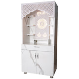 Premium Shubh Labh Wooden Mandir with LED Light – White & Brown Home Temple with Storage (130x60x34 cm)
