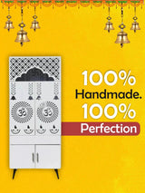 White Wooden Mandir with LED Backlight & Storage