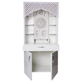 White Wooden Temple for Home with LED Shree & Om Lotus Design | Modern Pooja Mandir with Storage | 130x60x34 cm | The Mandir Company