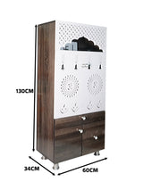 Wooden Pooja Mandir for Home with LED Light & Storage | Modern Temple Cabinet with Drawer & Shelves
