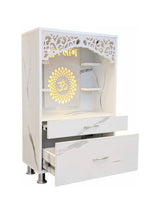 White Marble-Finish Pooja Mandir with LED Backlight