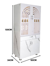 Luxury Wooden Mandir for Home with LED Ganesh & Shubh Labh Panel | Modern White Pooja Cabinet with Bells & Storage