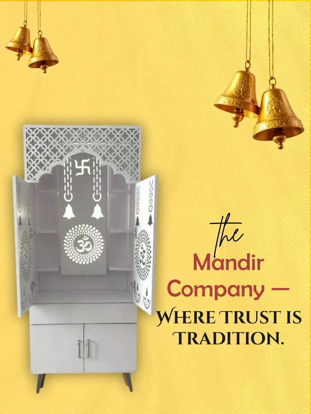 White Wooden Mandir with LED Backlight & Storage