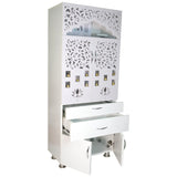 White Wooden Pooja Mandir with LED Light & Storage | Modern Home Temple Cabinet with Drawer & Shelves