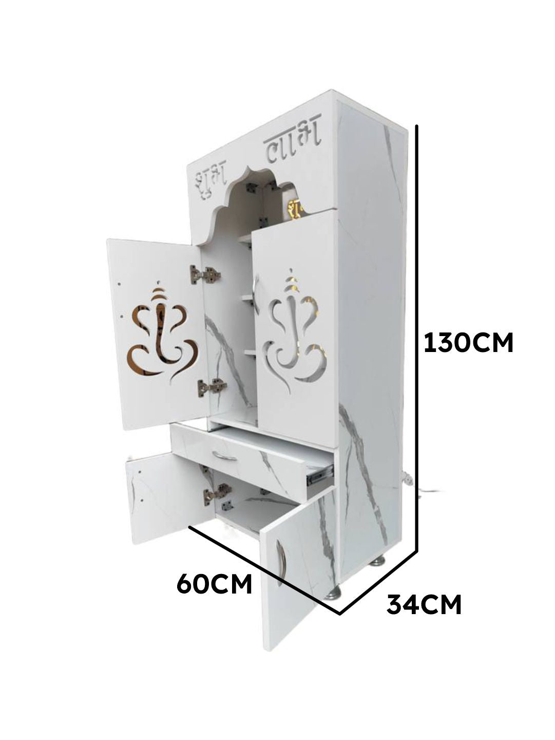 Premium Marble-Finish Pooja Mandir with Shubh–Labh Design