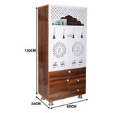 Modern Wooden Mandir with LED Panel & Storage Drawers | Brown & Black Pooja Cabinet (130x60x34 cm)