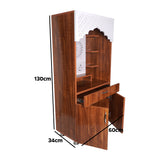 Premium Shubh Labh Wooden Mandir with LED Light – White & Brown Home Temple with Storage (130x60x34 cm)